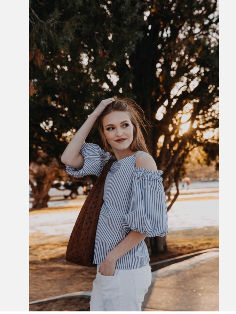 Velvet by Graham & Spencer Bruna Striped Cold Shoulder Puff Sleeve Top Blouse XS - Picture 5 of 13